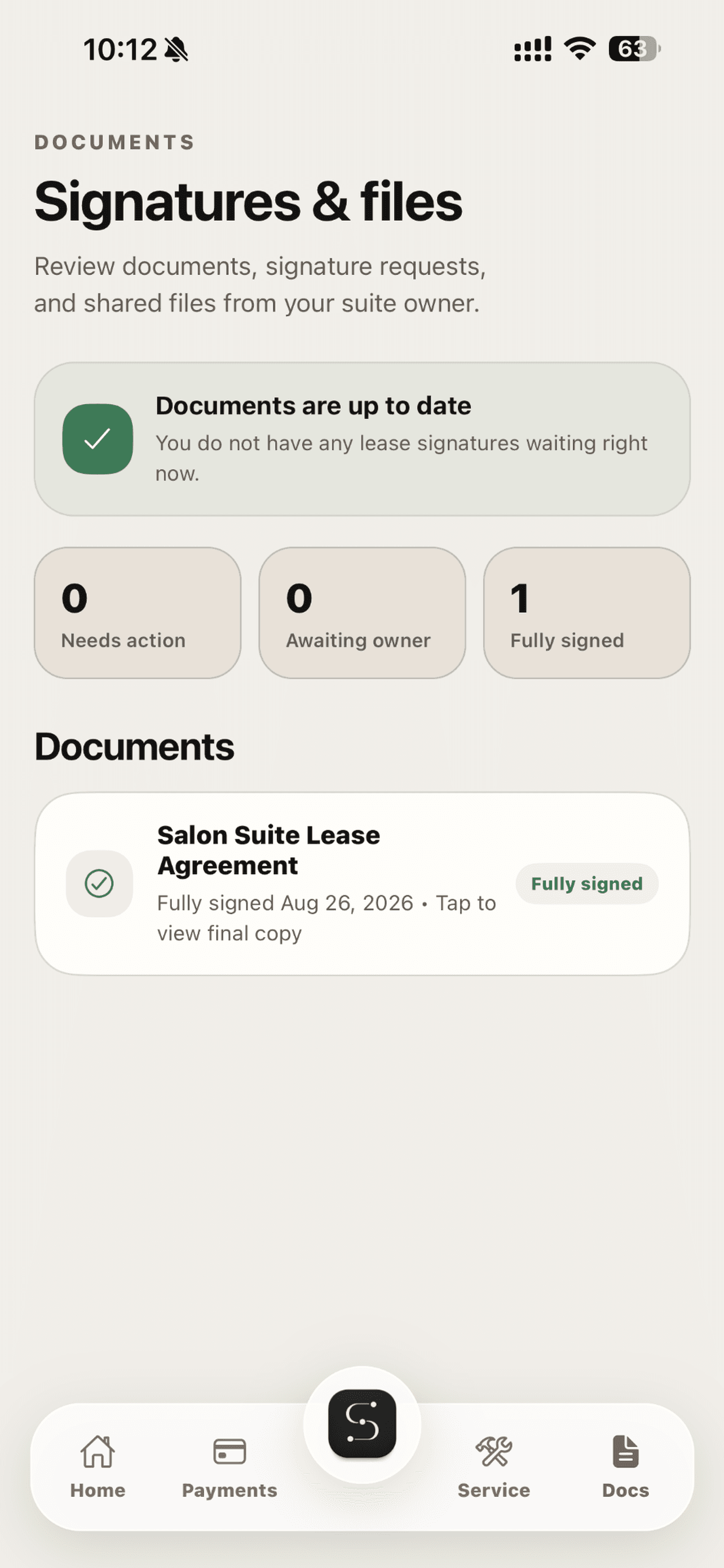 SuiteFlow Tenant DOCUMENTS screen