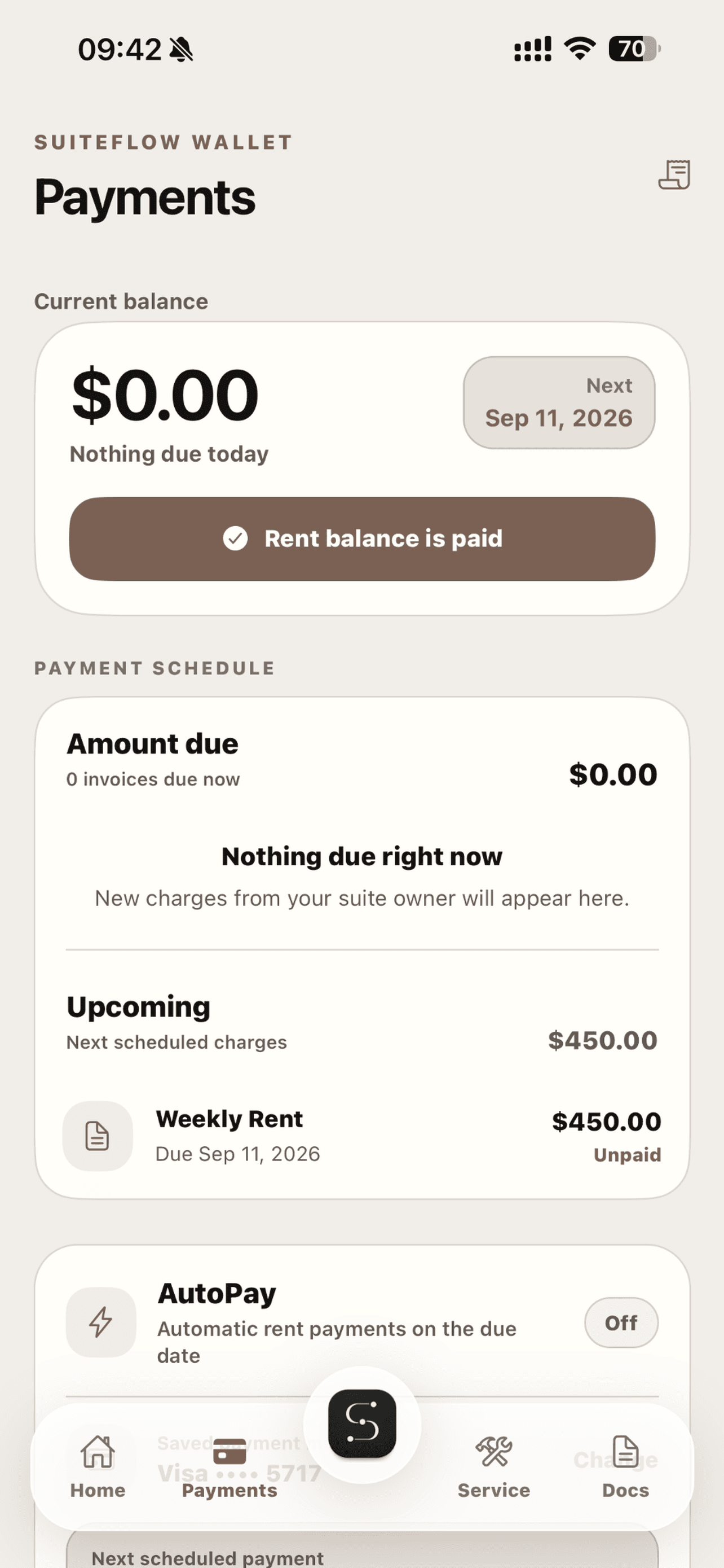 SuiteFlow Tenant PAYMENTS screen